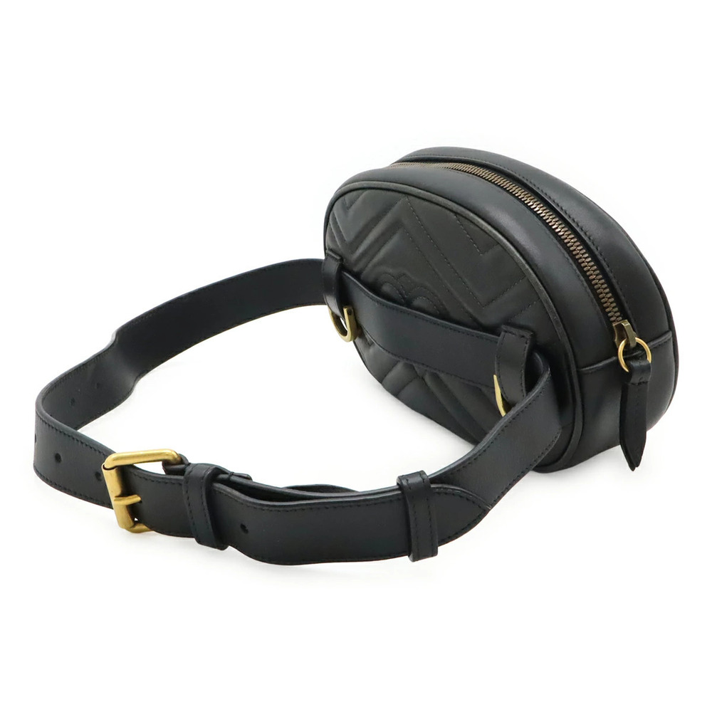 Gucci Bag Clutch Pouch Quilted Black GG Waist Body Marmont Leather Belt Black